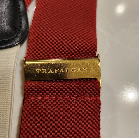 Classic TRAFALGAR Beet Red Woven Black Leather Hooks Suspenders Braces Made USA - Picture 2 of 6